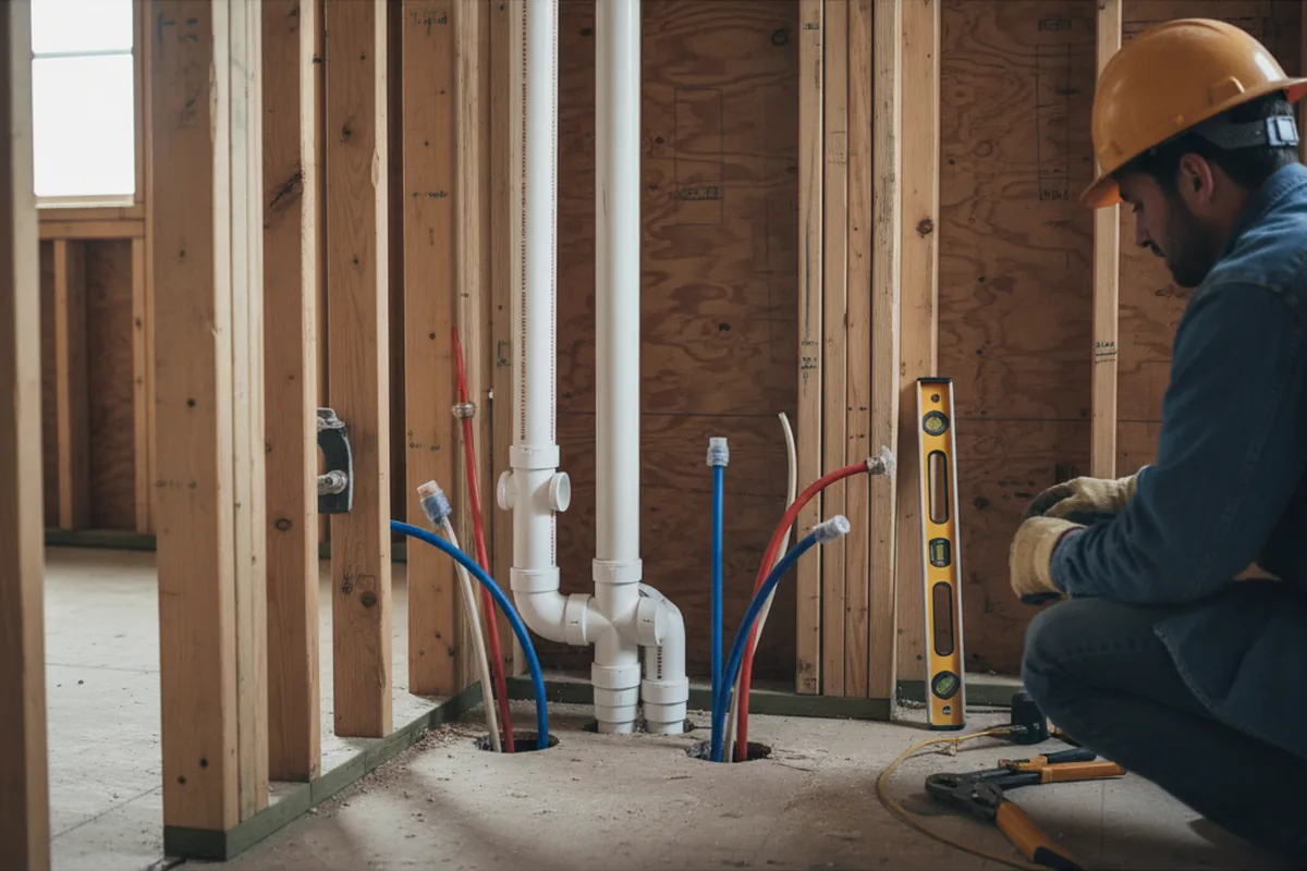 Drain and supply rough-in during Sump Pump Repair in Highland Mills